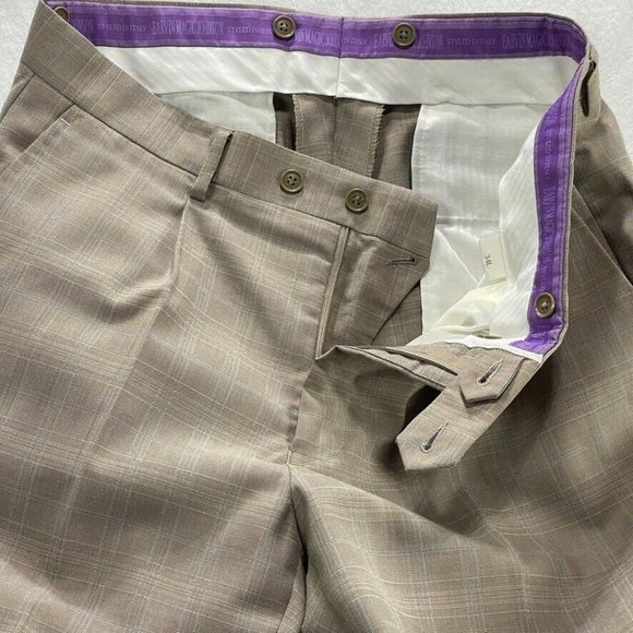 EARVIN MAGIC JOHNSON Suit Italian Styled Taupe Plaid 3 Button Mens Size 40L 34W - Picture 16 of 16